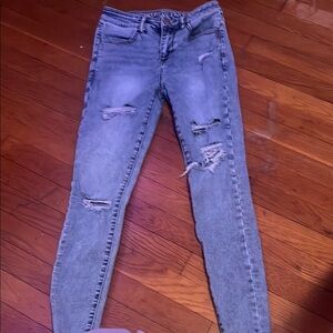 American Eagle Outfitters Blue Skinny Jeans with Distressed Style